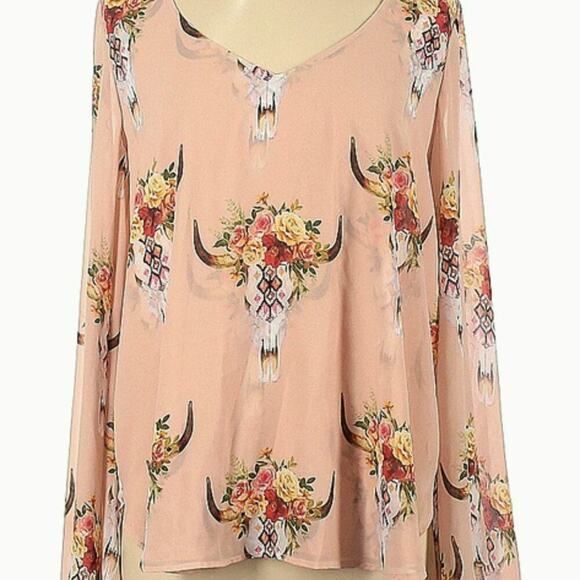 Show Me Your MuMu Floral Bull Skull Blouse - Pink - Picture 1 of 6
